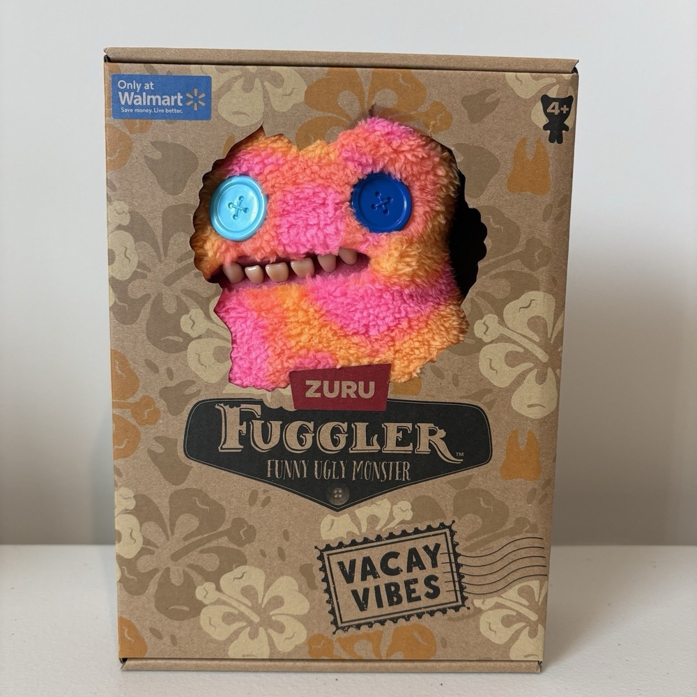 ZURU FUGGLER Funny Ugly Monster Vacay Vibes Plush Toy Blue Eyes Orange Pink